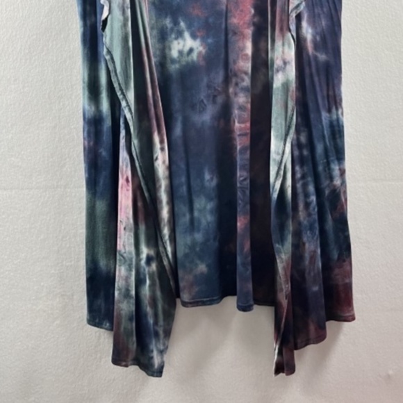 Coin 1804 Hooded Grunge Tie Dye Duster Open Cardigan M Fairy Olive Green Navy - Picture 2 of 9